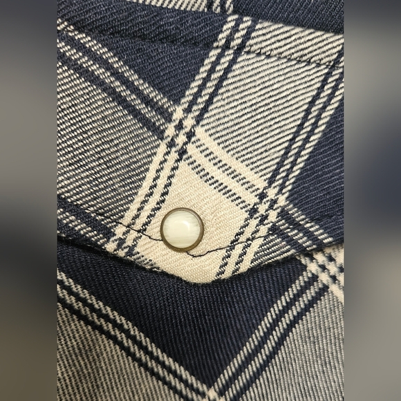 Zara Small Plaid Floral Embroidered Beaded Pearl Snap Button Down Shirt/Blouse - Picture 9 of 13